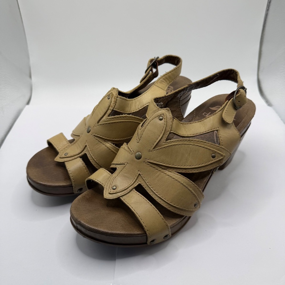 Dansko Tan Leather Cutout Platform Wedge Sandals Size 37